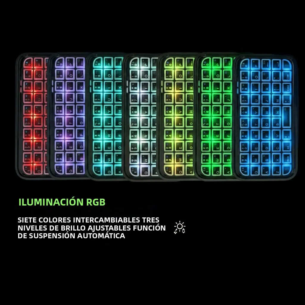 Teclado RGB Retroiluminado de Modo Dual (Bluetooth + Cableado), Mini Recargable Tipo-C, Portátil de Bolsillo, 49 Teclas para Tablets y Smartphones