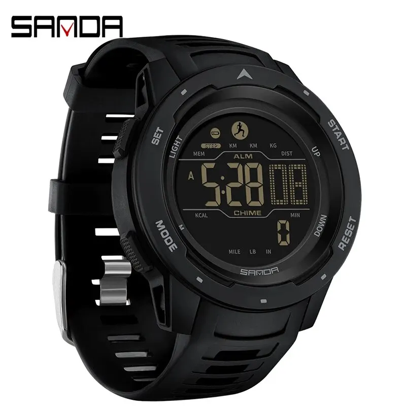 Reloj deportivo SANDA 2145 para hombre, podómetro y contador de calorías, reloj de pulsera militar digital LED resistente al agua hasta 50M, reloj masculino