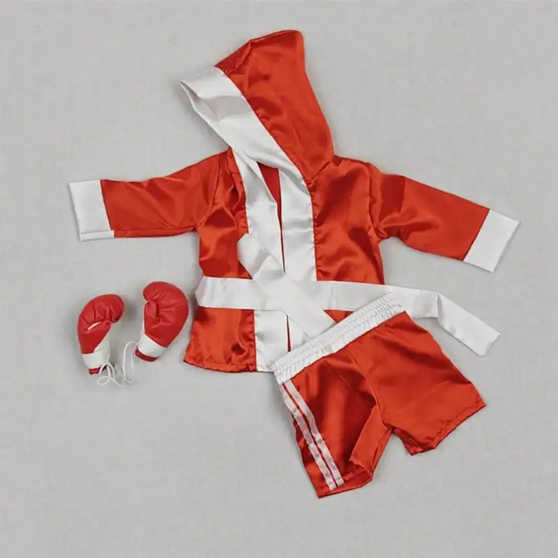 Trajes de fotografía para recién nacidos, conjunto de bata de boxeo para bebé con guantes, pantalones cortos tipo bóxer, accesorios, disfraces de campeón de boxeo