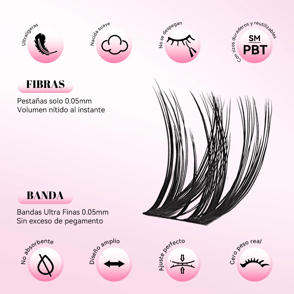 uCoolMe Lashes Flora 0.05mm Kit de Extensiones de Pestañas con Grupos Definidos y Voluminosos, Adhesivo y Sellador, Removedor, para Uso Doméstico, Larga Duración, Resistentes al Agua