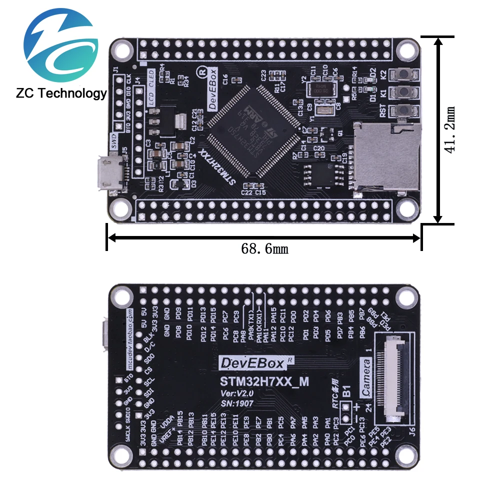 Placa de desarrollo STM32H750VBT6 STM32H743VIT6 STM32H7, placa de sistema STM32, interfaz TFT de placa central M7 con Cable USB