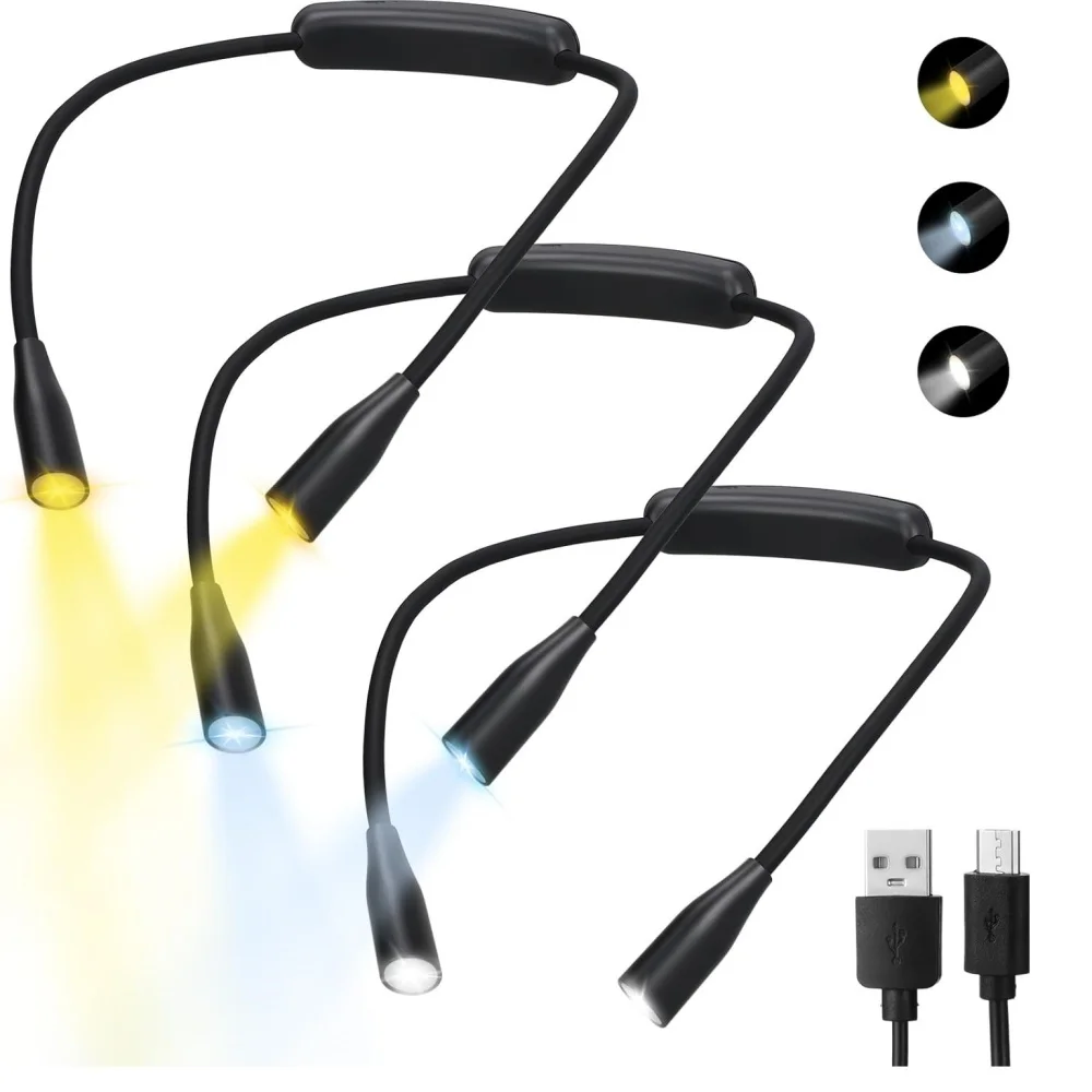 Luces de lectura LED recargables para el cuello, luz para el cuello para lámpara de lectura, 3 colores, 9 brillos, luz Flexible para el cuello y el brazo, luz para leer libros