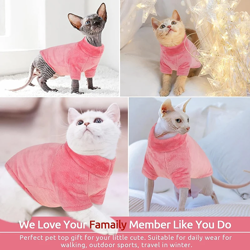 Suéter de cuello alto para gato, abrigo cálido de invierno sin pelo, ropa para gatos, jersey de pelusa suave, camisa para gato Maine-Coon, Chihuahua, ropa para mascotas