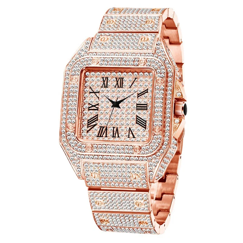 Reloj de hombre de negocios cuadrado cielo estrellado cinturón de acero con incrustaciones de diamantes europeo americano masculino romano moda relojes de pulsera de cuarzo regalo