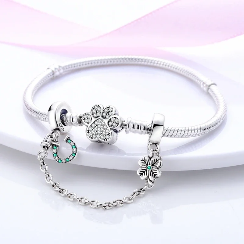 Dijes de seguridad de plata de ley 925: copos de nieve, estrellas, luna, corazón, lazo. Compatibles con pulseras originales. Joyería DIY. Regalo de Halloween para mujer.