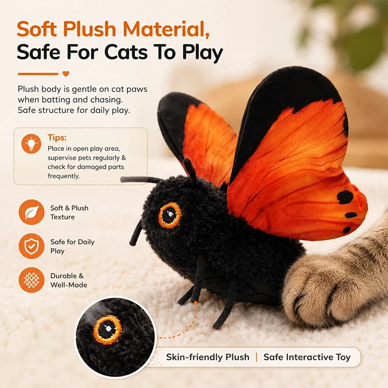 Juguete Interactivo para Gatos con Mariposa que se Mueve Automáticamente, Simulación de Insecto, Mariposa que se Agita, Juguete de Caza y Ejercicio para Gatitos en Interiores