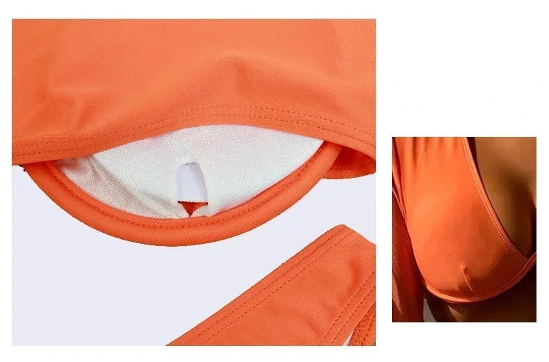 Traje de Baño de Dos Piezas para Mujer, Bikini Sexy con Push-Up, Manga Larga, Color Naranja, Ropa de Playa 2026, Nuevo