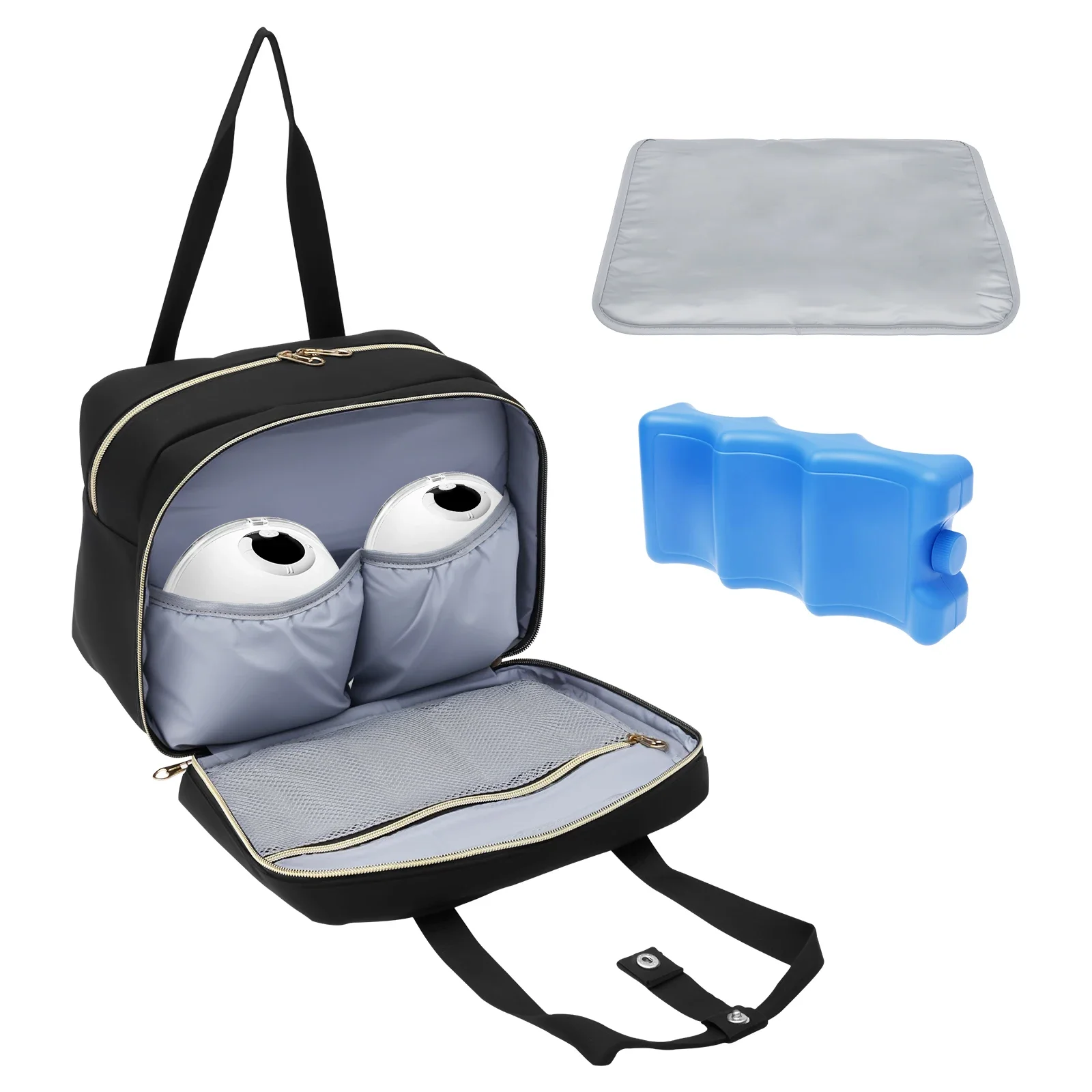 Bolsa de almacenamiento para extractor de leche con bolsa de hielo y estera impermeable, refrigerador portátil para leche materna, bolsa de viaje con aislamiento manos libres