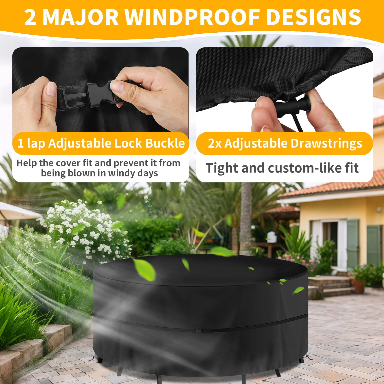 Cubiertas redondas impermeables para muebles de jardín, cubierta Circular para mesa y silla de Patio exterior, tela Oxford a prueba de viento, Anti-UV y raspado