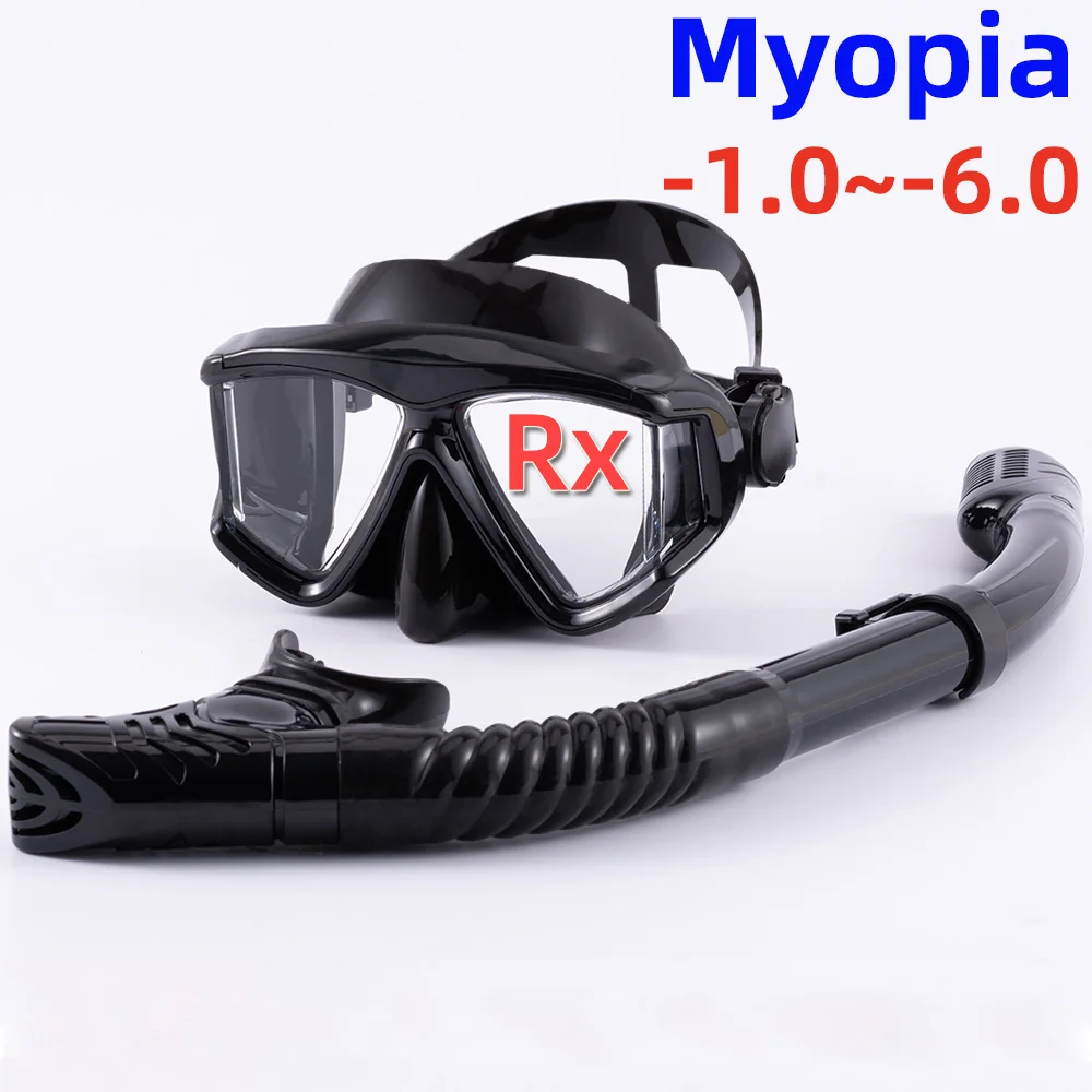 Juego de snorkel óptico para miopía, máscara de buceo, gafas de natación para miopía, vista panorámica, vista amplia, adultos y jóvenes-1,0 a-6,0