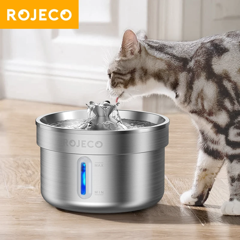 ROJECO-bebedero automático de acero inoxidable para mascotas, dispensador inteligente de agua para gatos y perros, suministro para beber