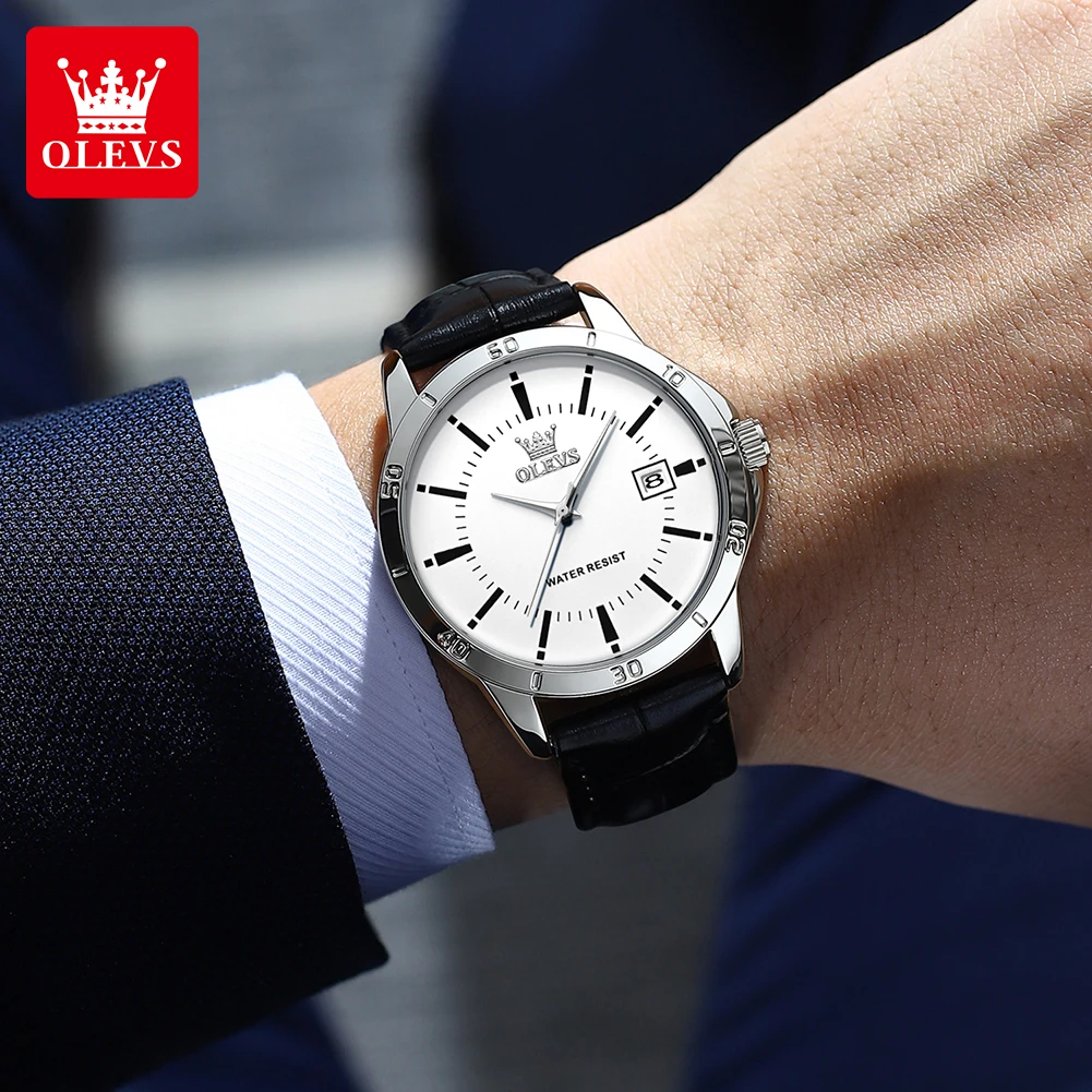 Reloj OLEVS para hombre, correa de cuero de moda, reloj de cuarzo resistente al agua para hombre, calendario sencillo, relojes de pulsera de vestir para hombre, exfoliante nuevo