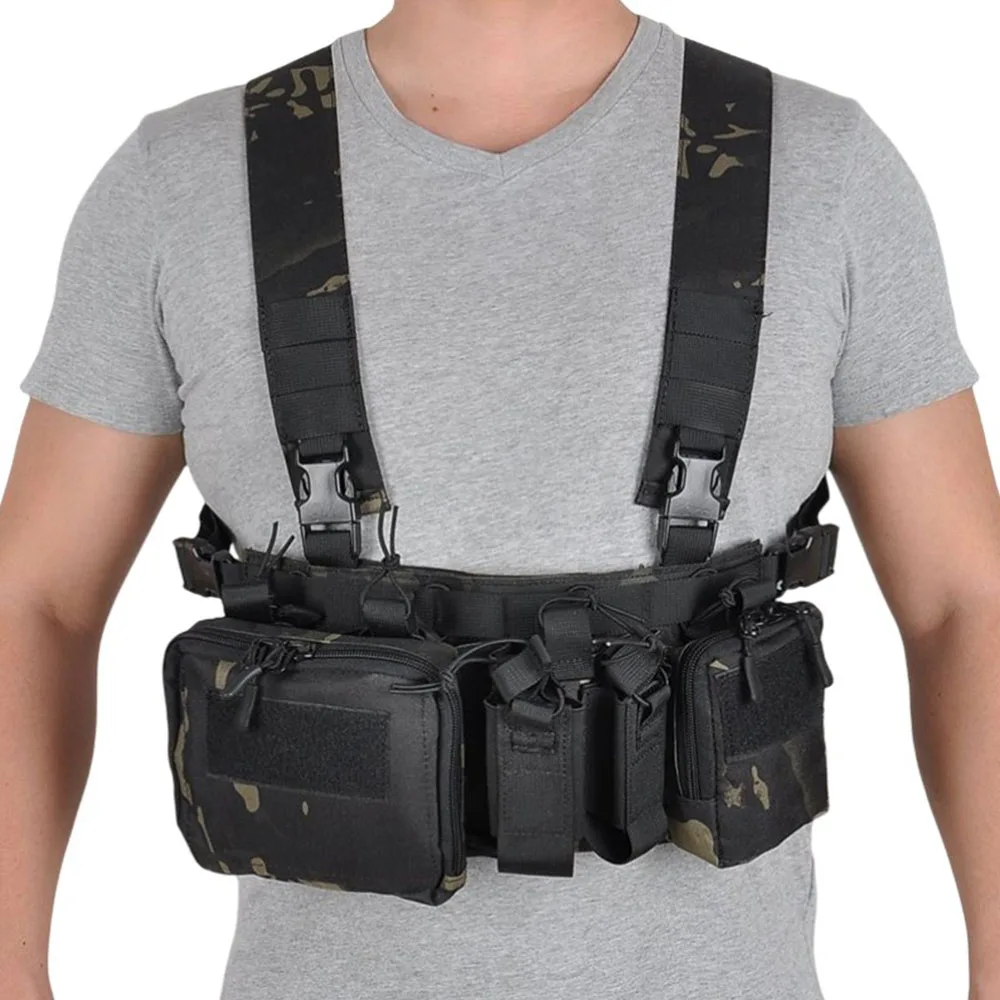 Chaleco táctico para el pecho, bolsa de aparejo, chaleco de entrenamiento de campo, correa de camuflaje multifuncional con múltiples bolsillos para acampar al aire libre, paquete de partido CS