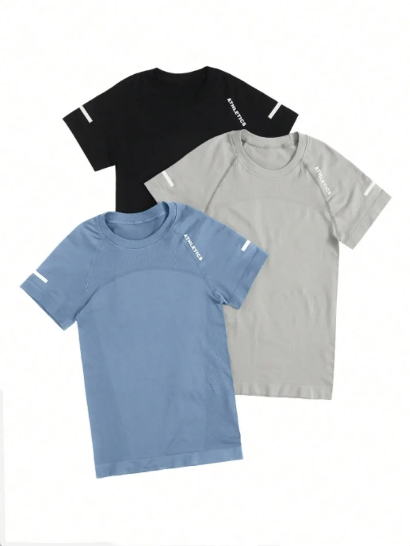 Camiseta de manga corta de fitness sin costuras, traje de yoga de verano para ejercicio de secado rápido, top de yoga, traje de fitness para correr DX1968