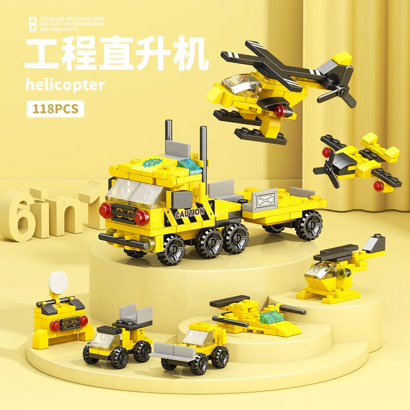 Nuevo DIY 6 en 1 portaaviones helicóptero mortero misil vehículo blindado Kit de bloques de construcción niñas ladrillos película modelo niños juguete
