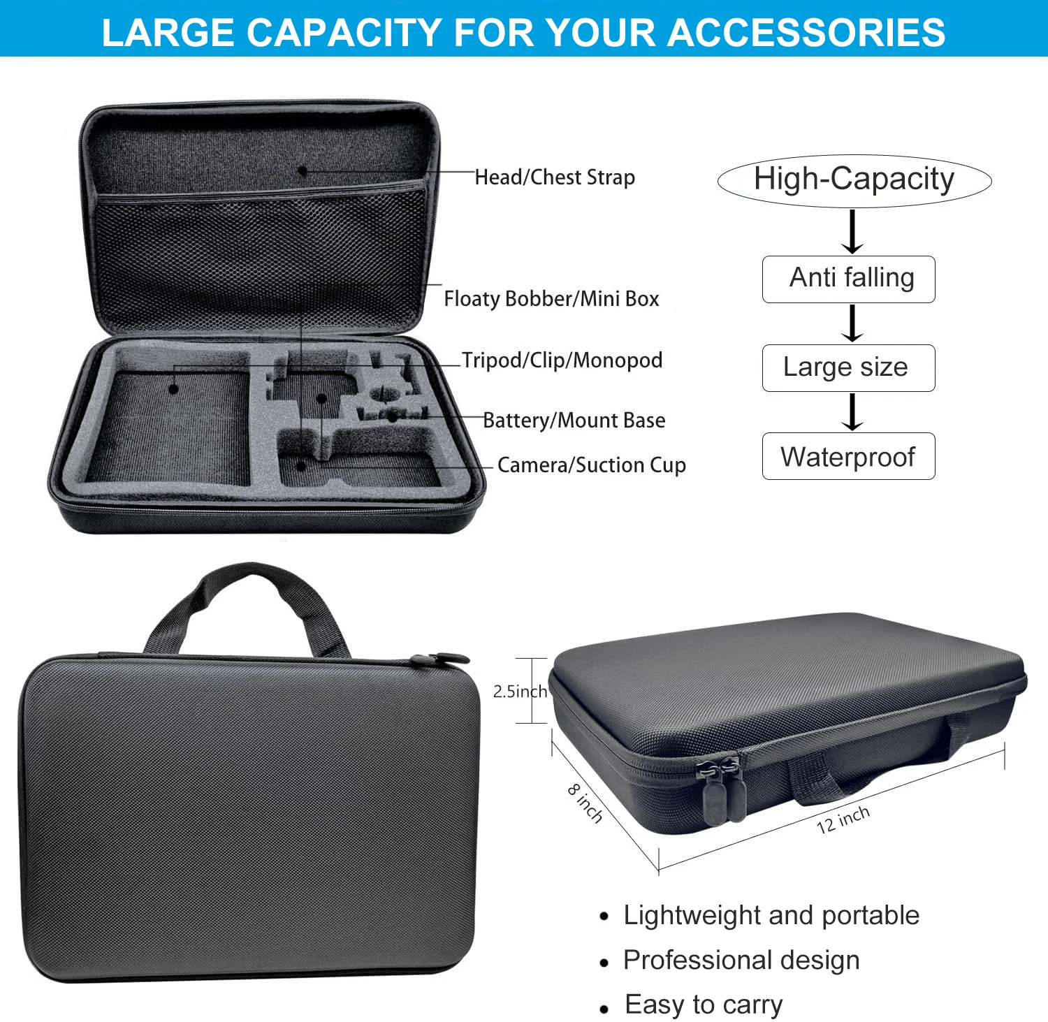 Kit de Accesorios para GoPro Hero 13 Black, Bolsa de Transporte, Carcasa Impermeable, Set de Trípode para Go Pro Hero13