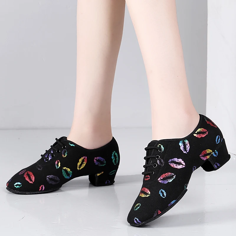 CLYFAN-zapatos de baile latino con cordones para práctica de salón de baile con punta cerrada, zapatos de Ballet modernos para enseñanza de baile de Salsa y niñas