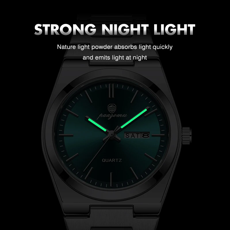 PAAZOMU, reloj de cuarzo a la moda para hombre, reloj luminoso resistente al agua de acero inoxidable para hombre, cronógrafo con fecha, relojes multifunción para hombre