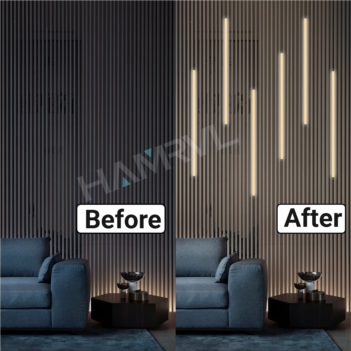 Iluminación empotrable LED Tira de luz LED para panel de pared de listones de madera en paralelo con sensor táctil, autoadhesivo para decoración de paredes de listones