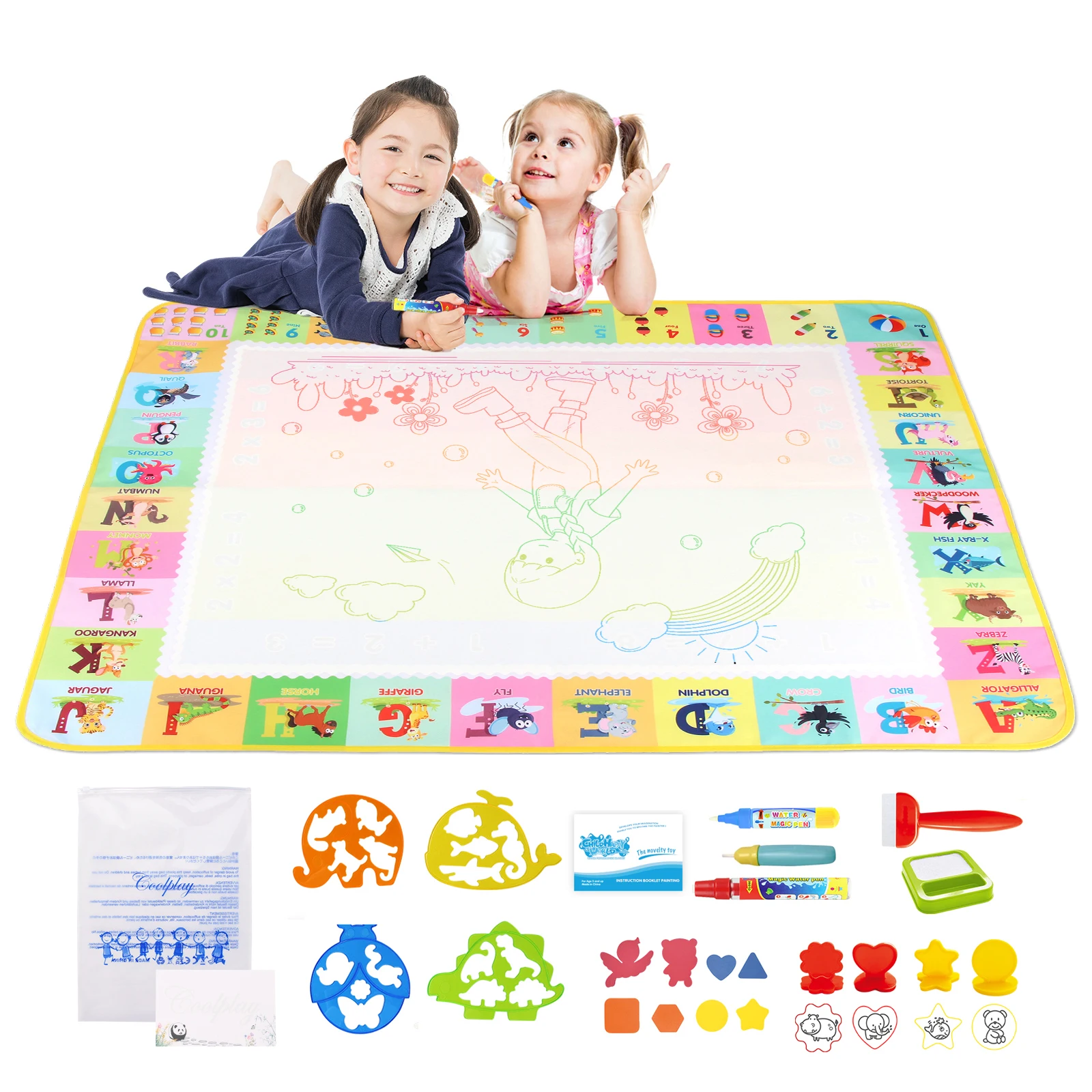 Estera mágica de dibujo al agua de 100x80CM, garabatos para colorear con bolígrafos mágicos reutilizables, tablero de pintura Montessori, juguetes educativos, regalos para niños