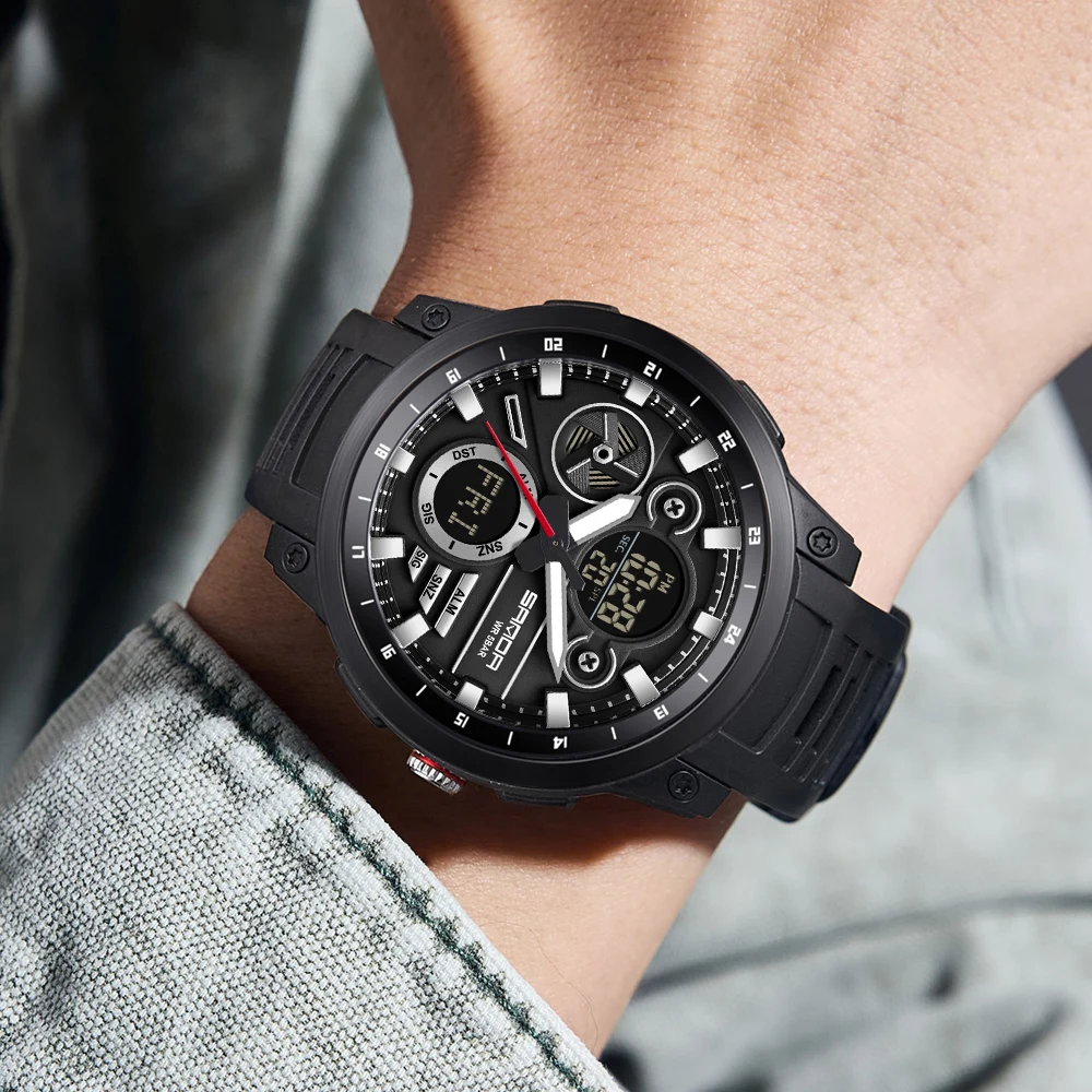 Reloj de pulsera deportivo SANDA para hombre, correa de TPU, reloj de cuarzo resistente al agua, reloj Digital luminoso con pantalla Dual para hombre, reloj Masculino