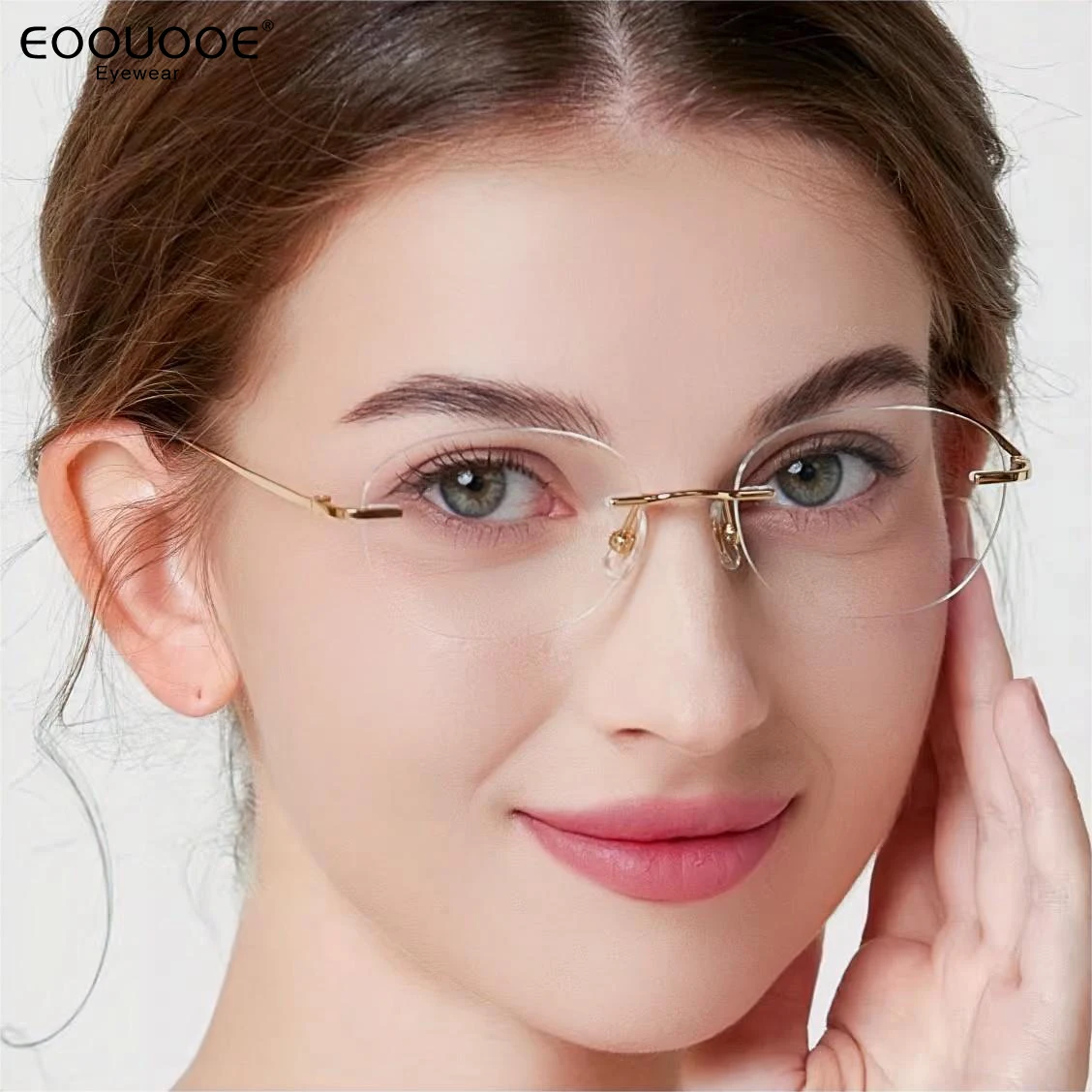 1,61 lentes de mujer, gafas de titanio sin montura con diseño ovalado, gafas doradas graduadas para miopía, 6g, antiluz azul transparente CR39