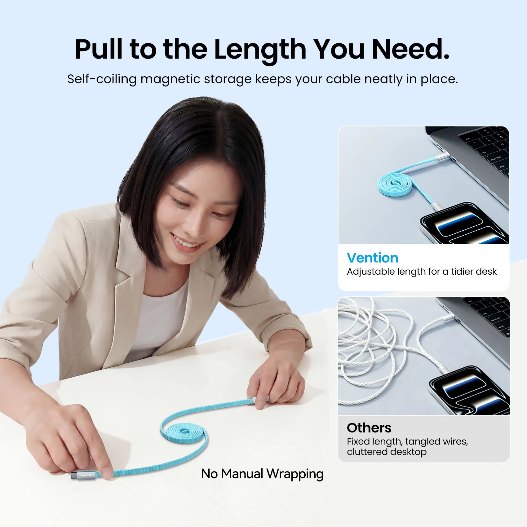 Cable Magnético Vention de 240W, USB-C a USB-C, Carga Rápida para iPhone 17, 16, 15 Pro Max, Samsung S26, Macbook