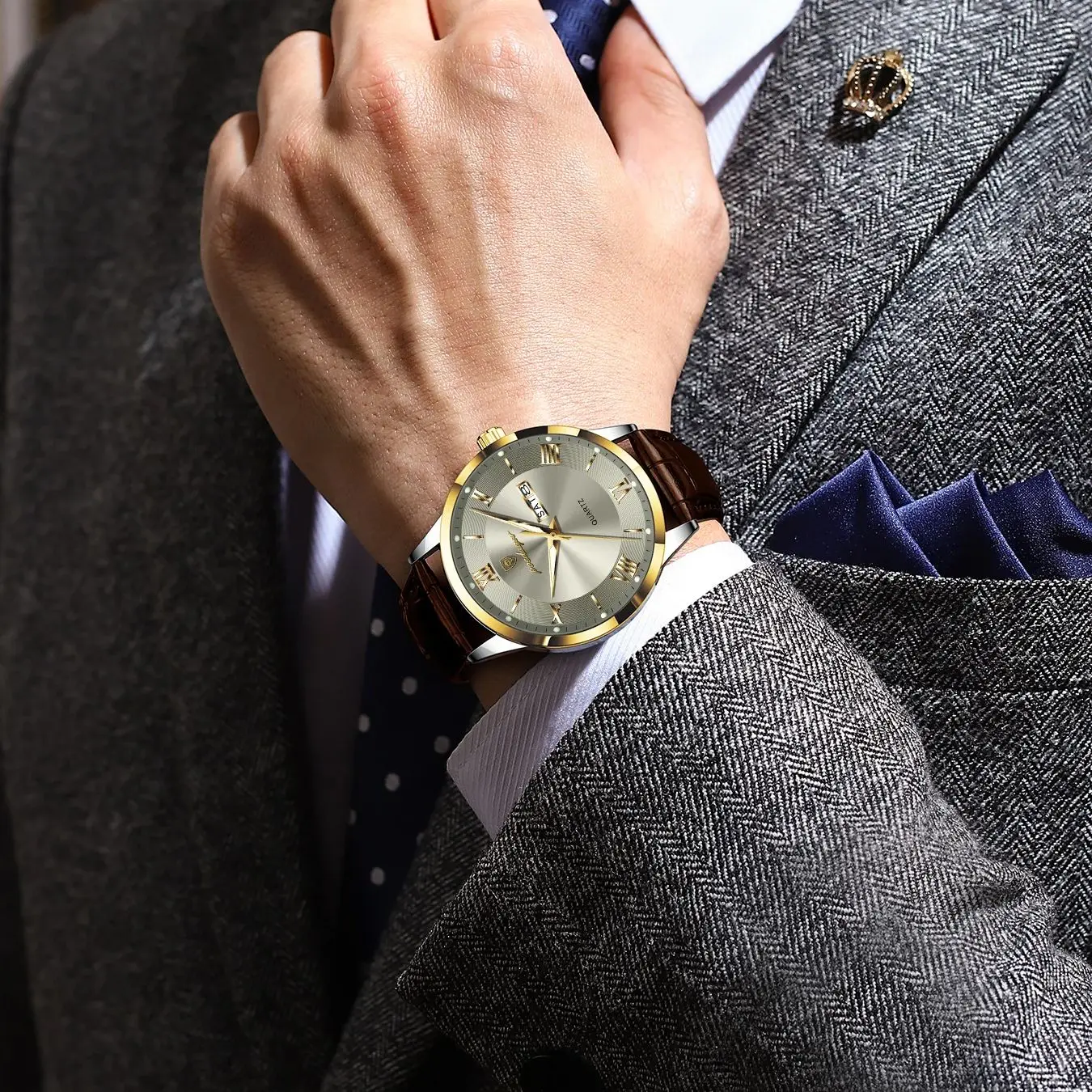 Reloj POEDAGAR Original de moda para hombre, Reloj de cuero con fecha y semana de cuarzo para hombre, relojes luminosos impermeables de negocios para hombre, Reloj masculino