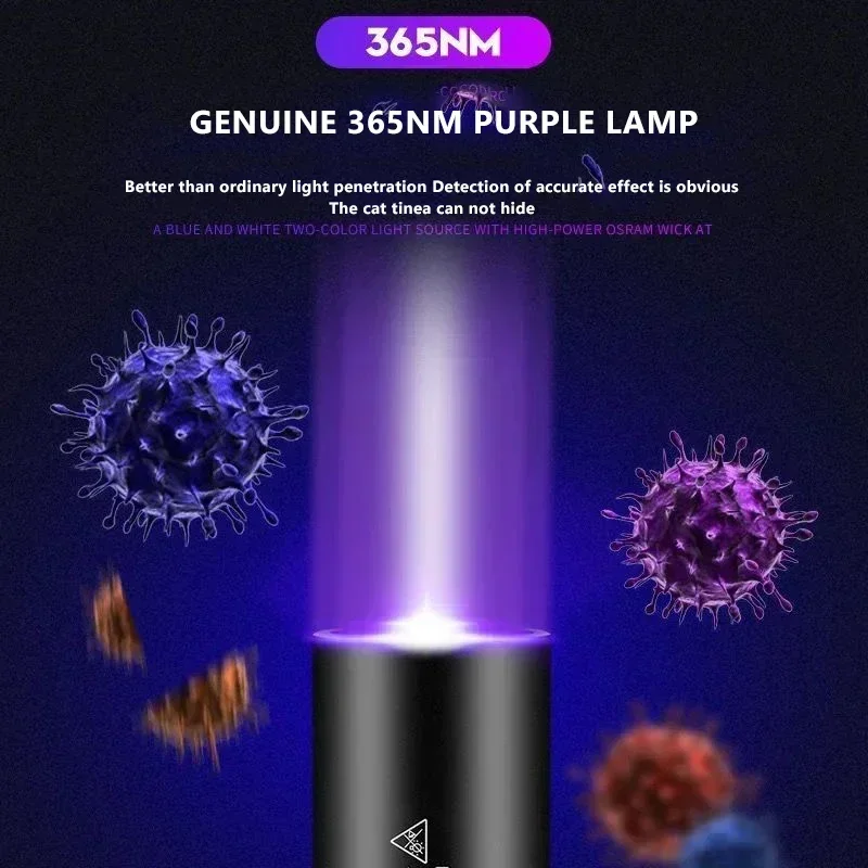 Mini linterna UV recargable por USB, linterna ultravioleta de 3W, orina para mascotas, gato, tiña, dinero, mineral, linternas con detección de escorpión
