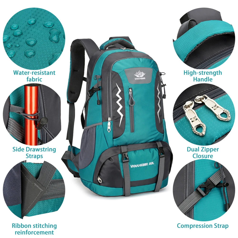 Mochila de senderismo para hombre y mujer, morral resistente al agua de 60L, ideal para deportes al aire libre, viajes y montañismo