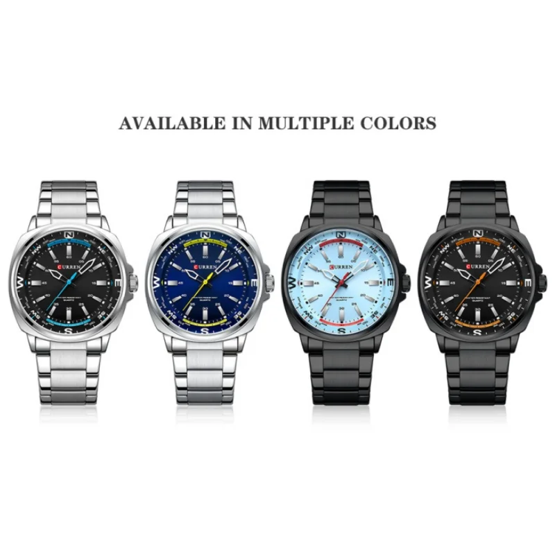 Reloj de Cuarzo CURREN 8455 para Hombre, Esfera Grande, Resistente al Agua, Correa de Acero Inoxidable, Casual, Elegante, para Negocios, Reloj Hombre