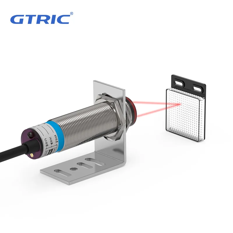 Sensor fotoeléctrico láser GTRIC Retrorreflectante serie M18 10-30V NPN PNP punto Visible 2mm distancia de detección 8M ajustable