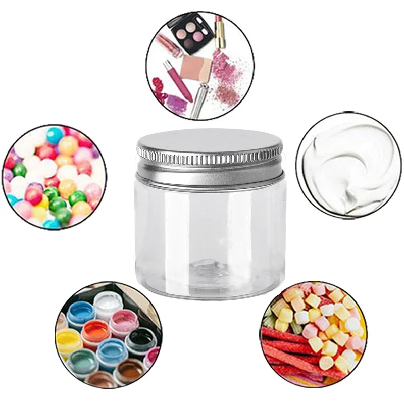 50 unids/lote 30/50/60/80/100/120/150ML tarros de almacenamiento tarro de plástico vacío con tapa de aluminio envases cosméticos bote de muestra de crema facial