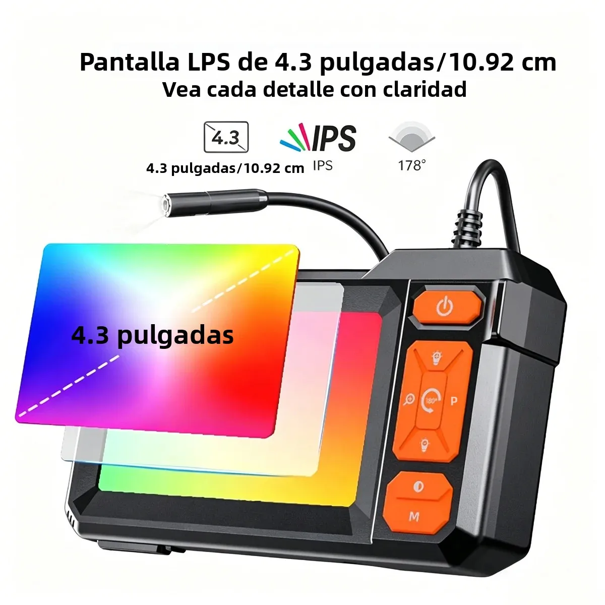 Cámara Endoscópica Industrial con Pantalla IPS de 4.3 Pulgadas, 8mm HD1080P, IP67 Impermeable, 8 Luces LED, Boroscopio de Inspección para Reparación de Tuberías y Automóviles