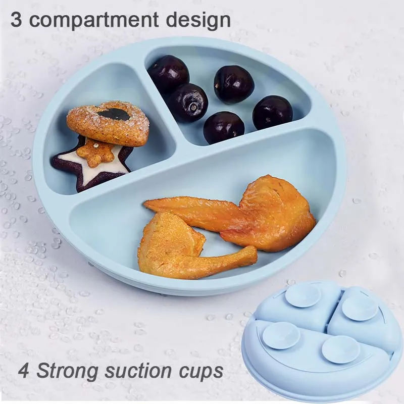 Juego de vajilla de silicona con logotipo de nombre personalizado, juego de alimentación de bebé, cuchara, tenedor, tazón con ventosa, plato de cena de silicona para niños, 8 Uds.