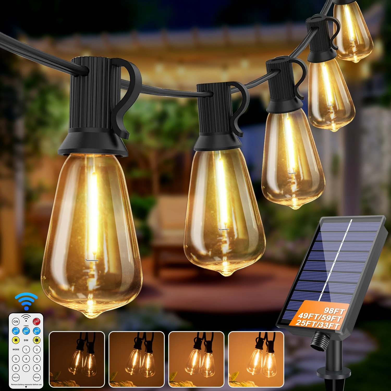 Guirnalda de luces LED con forma de globo Solar, luz de Patio G40, cargador USB, 8 modos de luz, Control remoto, luz colgante Solar resistente a la intemperie para jardín