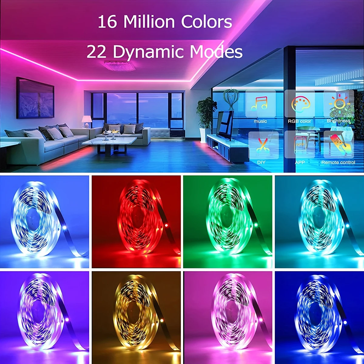 Luces Led para sincronización de música de habitación, tira de luces Led RGB de 10m, 20m, 30m, cinta Flexible para decoración de habitación, dormitorio, retroiluminación de TV