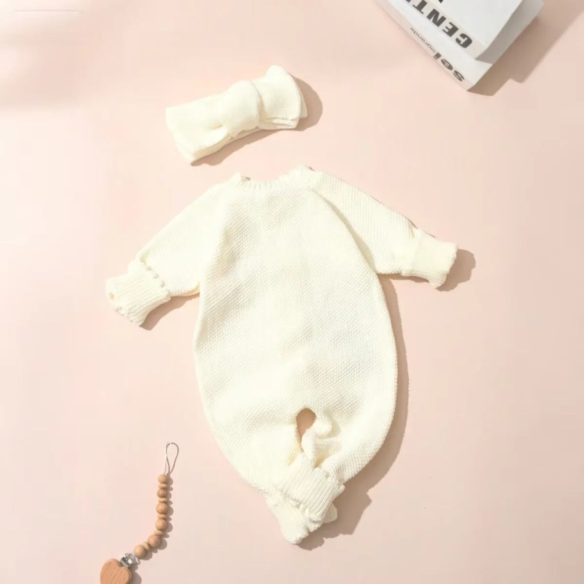 Ylsteed Conjunto de 2 piezas de punto para recién nacido con diadema con lazo, pelele bordado de bienvenida para bebé para sesión de fotos y uso diario de 0 a 3 meses