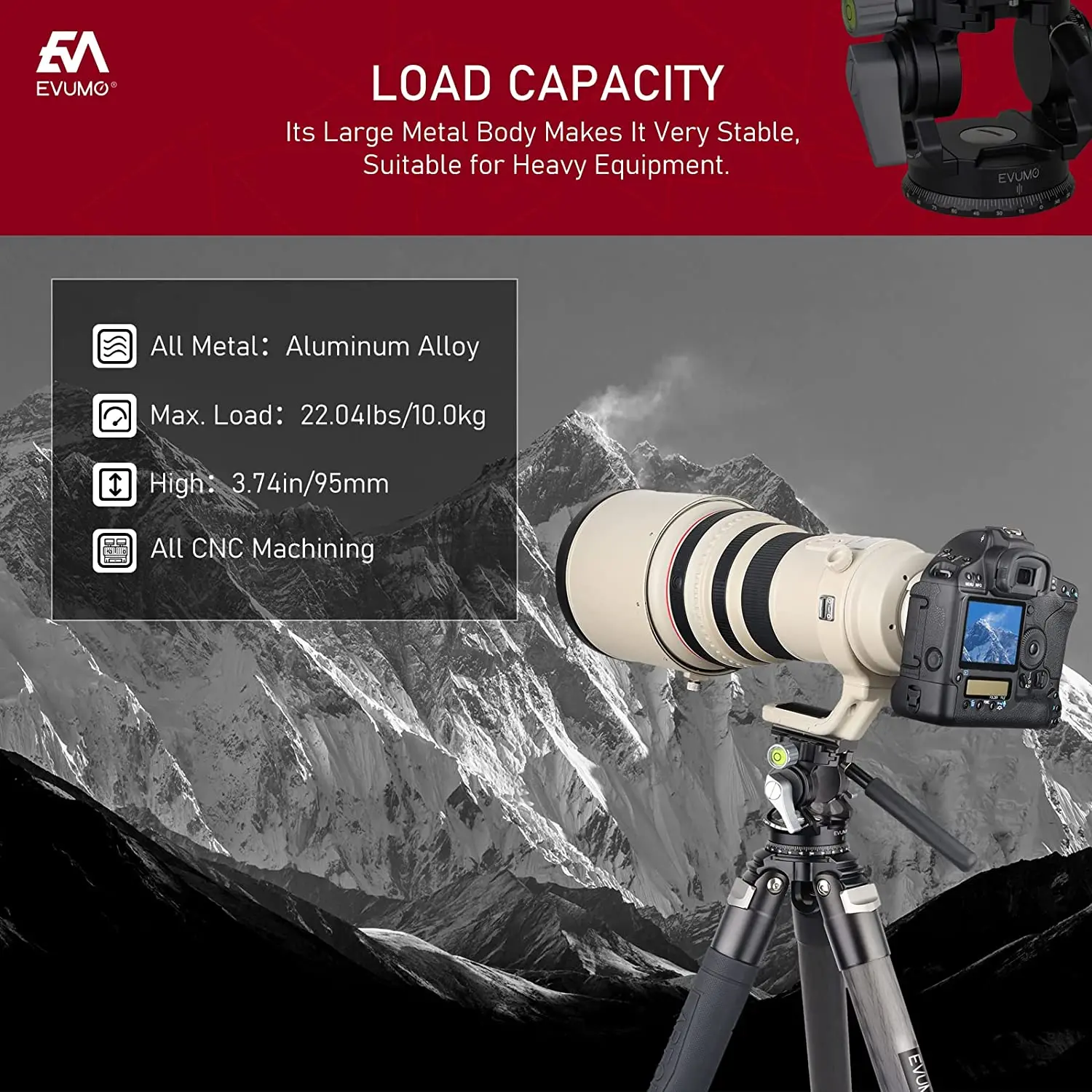 Cabezal de trípode panorámico hueco para cámara de vídeo, soporte giratorio, Arca Swiss, placa de liberación rápida, carga máxima de 10kg