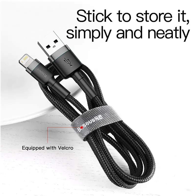 Cable USB Baseus para iPhone14 13 12 11 Pro Max Xs X 8 Plus Cable 2.4A Cable de carga rápida para iPhone Cable cargador línea de datos USB