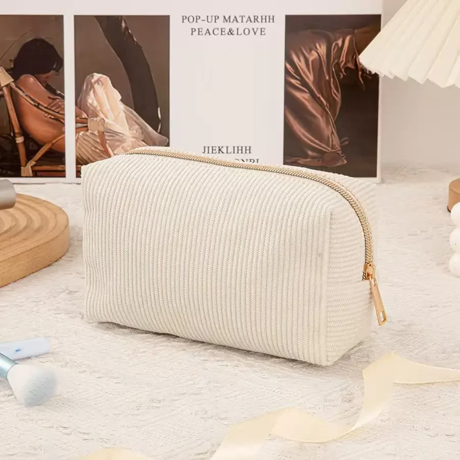 Linda Bolsa de Cosméticos de Pana para Niñas, Bolsa de Maquillaje Espaciosa, Organizador de Papelería Duradero, Estuche para Lápices, Útiles Escolares y de Oficina