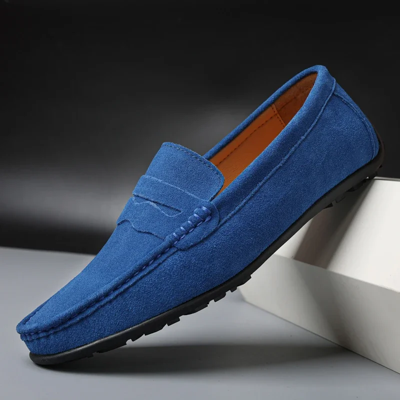 Mocasines de cuero de alta calidad para hombre, zapatos informales sin cordones, zapatos planos de moda para conducir, mocasines, diez colores, talla 38-47