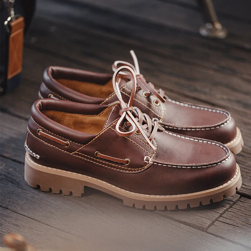 Zapatos Náuticos Vintage para Hombre Maden, con Cordones, Punta Redonda, Estilo Derby, Botas Bajas, Estilo Británico Clásico, Zapatos de Vestir para Trabajo