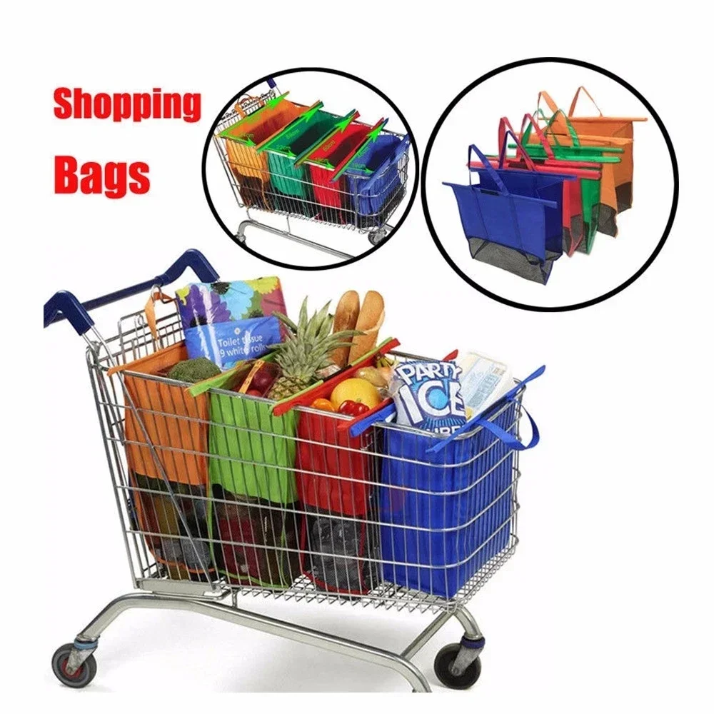 4 unids/set carrito plegable, bolsas de almacenamiento para compras de supermercado, bolso de tienda de comestibles ecológico reutilizable, bolso de mano no tejido