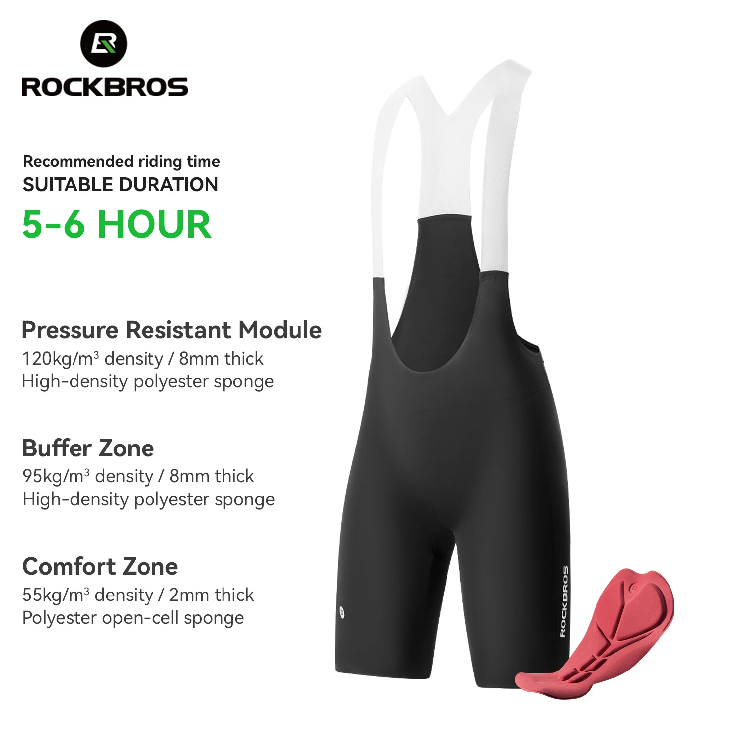 ROCKBROS Verano Culottes de Ciclismo Livianas Respirables Antideslizantes Pantalones de Bib Elásticos Confortables Con Cojin Suave para Hombre Culottes de Ciclismo para Hombre