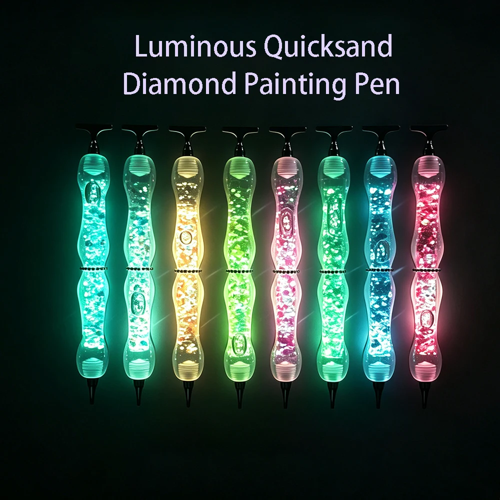 HOMFUN Bolígrafo de pintura de diamante con arena movediza brillante y luminosa, herramienta de perforación de puntos para bordado a color, accesorios con puntas de rosca metálica