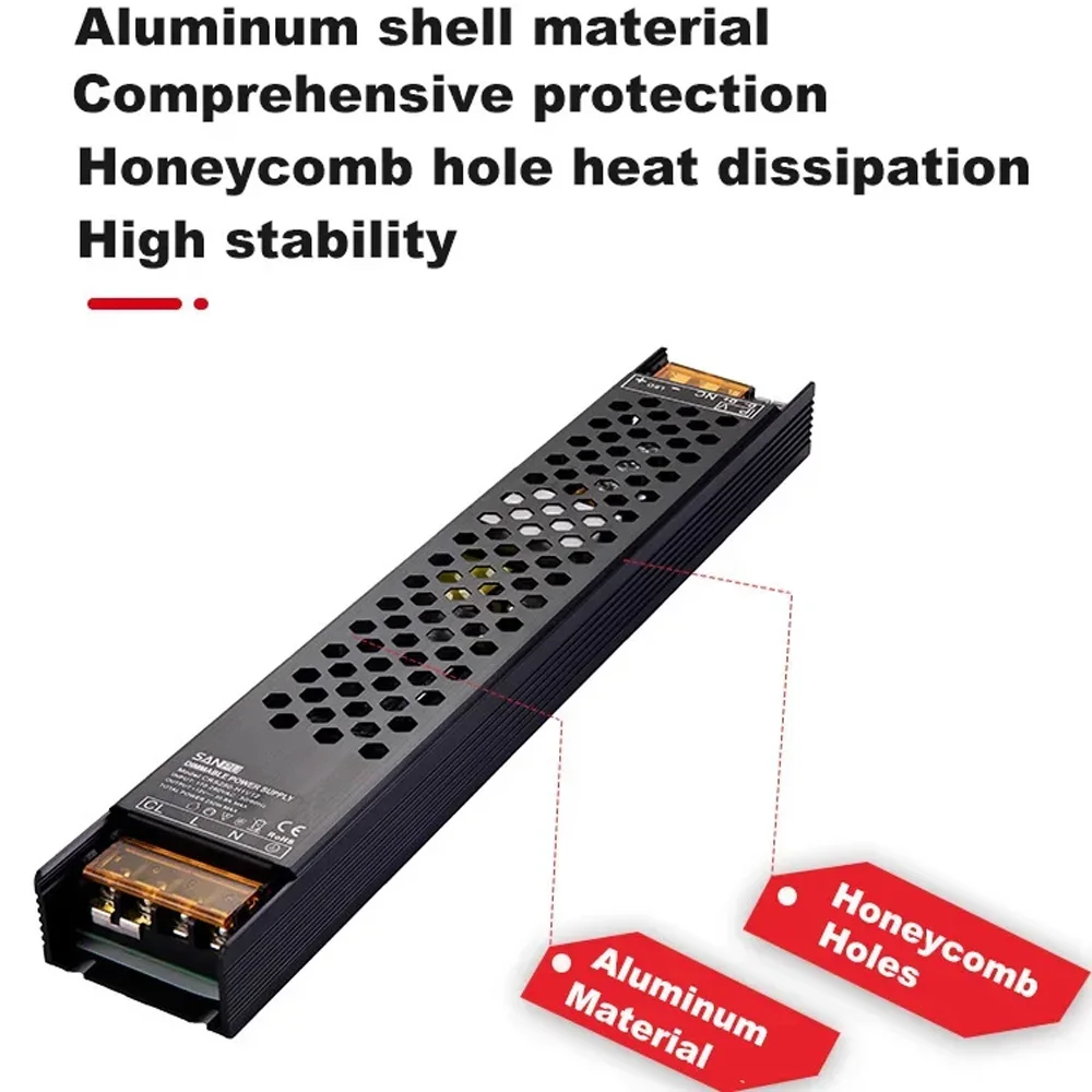 DC12V/24V 60W 100W 150W 200W 250W 300W Controlador LED regulable Triac de aluminio y fuente de alimentación de atenuación de 0-10V transformador de iluminación