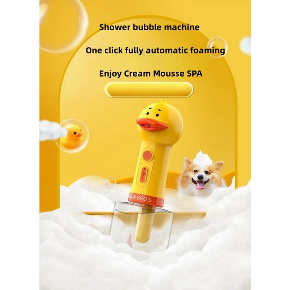 Máquina de espuma eléctrica para limpieza de mascotas, pato amarillo, carga Usb, dispensador automático de jabón, máquina de espuma, accesorios para mascotas