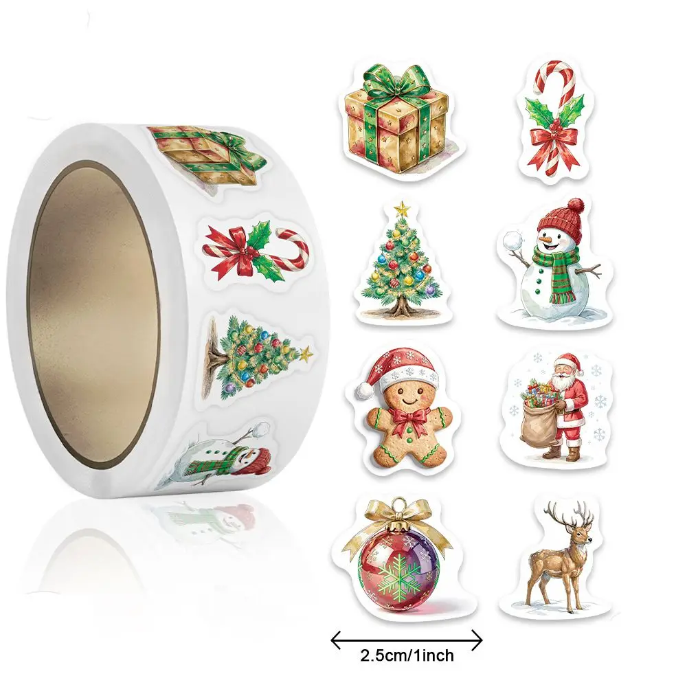 500 piezas/rollo de pegatinas navideñas de dibujos animados, etiquetas para envolver regalos de Navidad, pegatinas de recompensa, papelería para álbumes de recortes, 1"