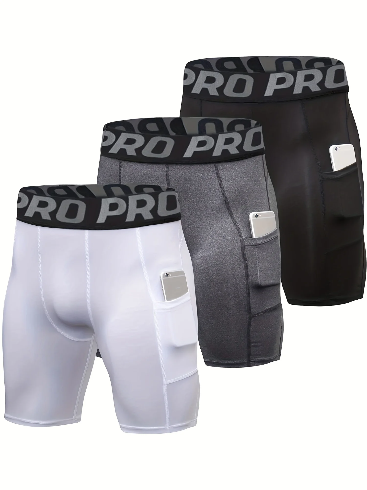 Paquete de 3 pantalones cortos de compresión para hombre con bolsillo, pantalones cortos de LICRA para correr, deporte, entrenamiento atlético, ropa interior de rendimiento